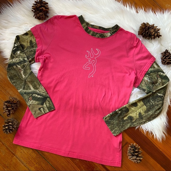 Browning Tops - Browning Hunting Logo Pink Camo Long Sleeve Tee